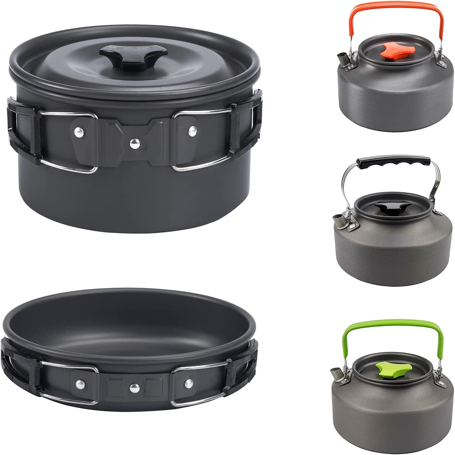 Outdoor Cookware Set - Camping Equipment Aluminum Tableware Camping Pot Set Suitable for 2~3 People - Green