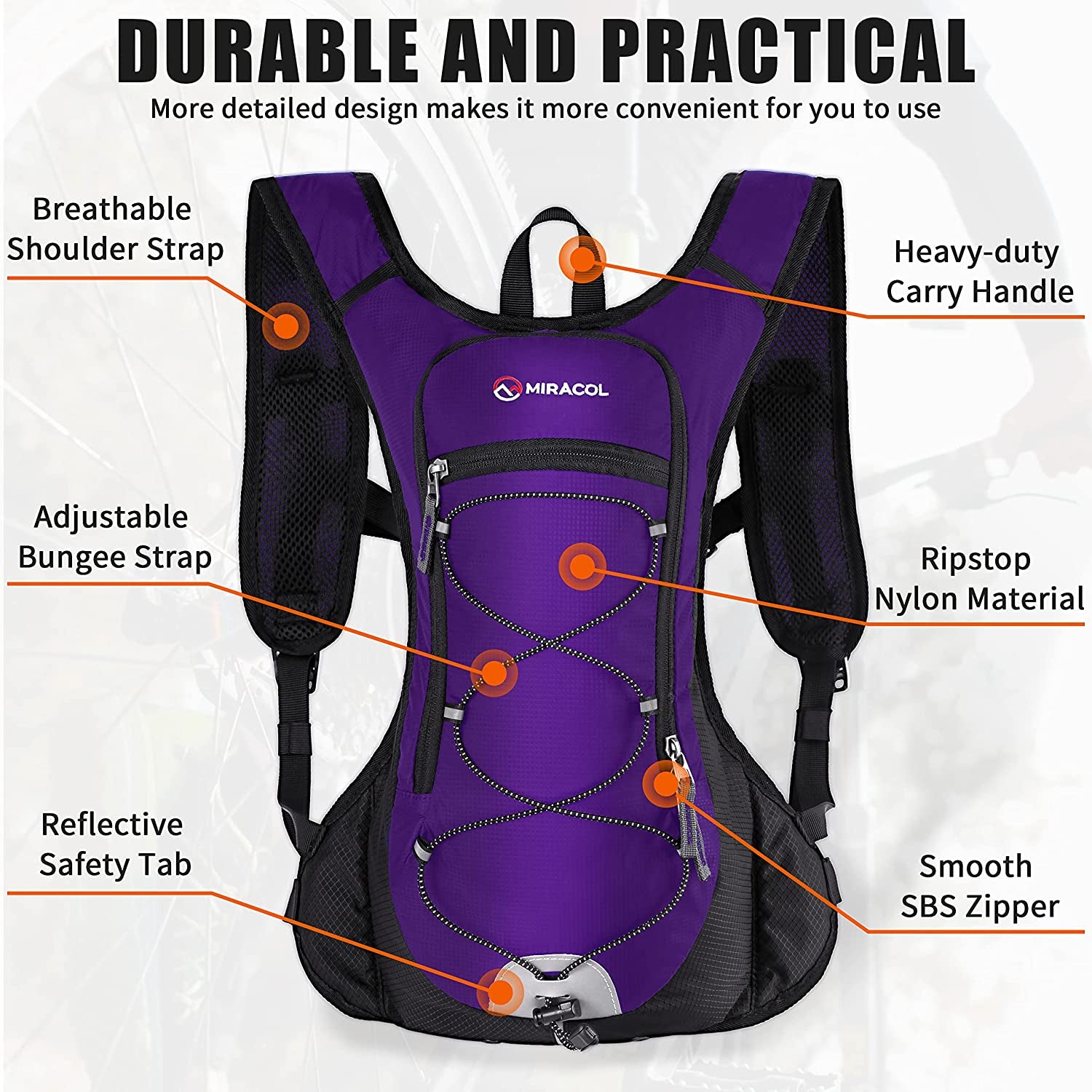 Hydration Pack Water Backpack - 2L Water Bladder - For Running Biking Cycling Hiking 
