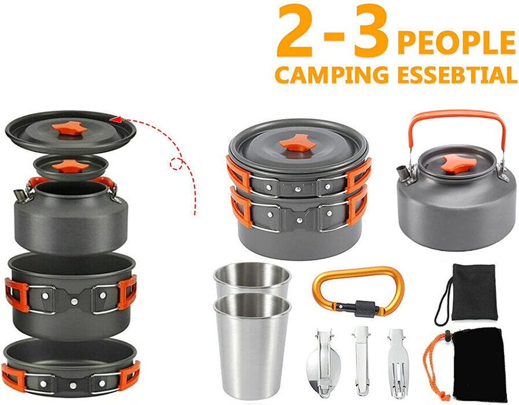 Outdoor Cookware Set - Camping Equipment Aluminum Tableware Camping Pot Set Suitable for 2~3 People - Green