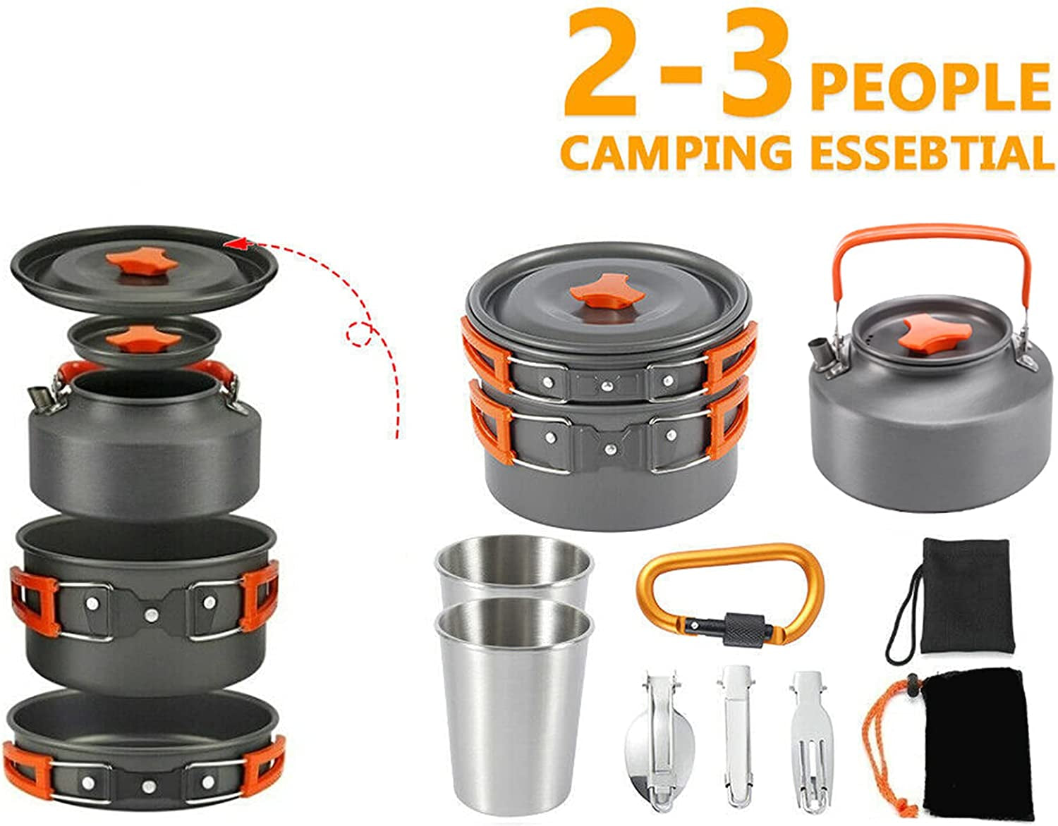 Outdoor Cookware Set - Camping Equipment Aluminum Tableware Camping Pot Set Suitable for 2~3 People - Green