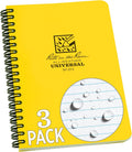 Weatherproof Side Spiral Notebook, 4.625" X 7", Yellow Cover, 3 Pack (No. 373L3)