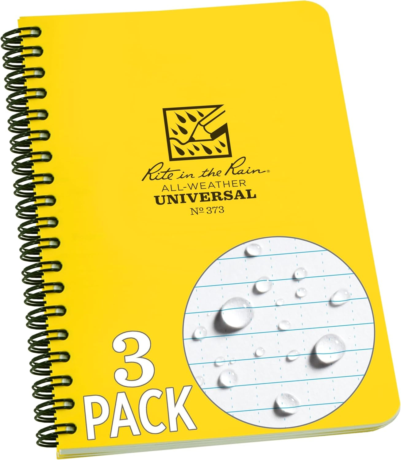 Weatherproof Side Spiral Notebook, 4.625" X 7", Yellow Cover, 3 Pack (No. 373L3)