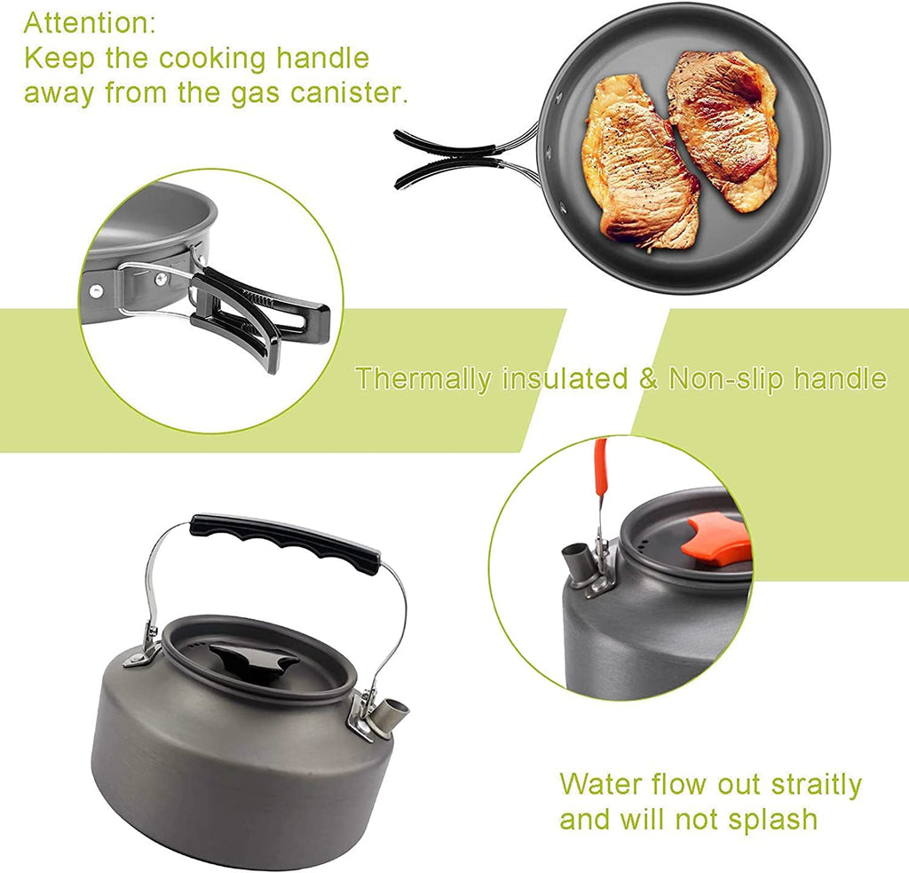 Outdoor Cookware Set - Camping Equipment Aluminum Tableware Camping Pot Set Suitable for 2~3 People - Green