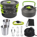 Outdoor Cookware Set - Camping Equipment Aluminum Tableware Camping Pot Set Suitable for 2~3 People - Green