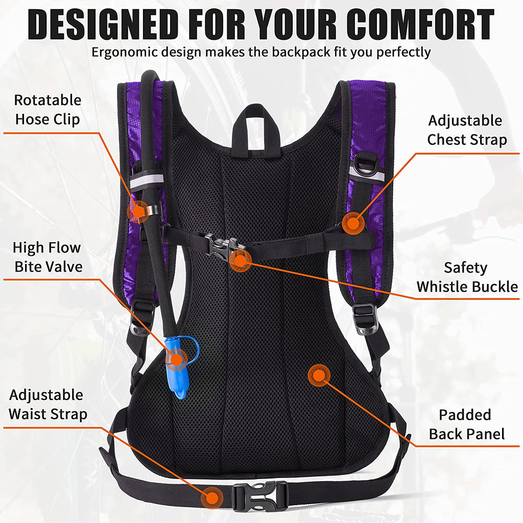 Hydration Pack Water Backpack - 2L Water Bladder - For Running Biking Cycling Hiking 