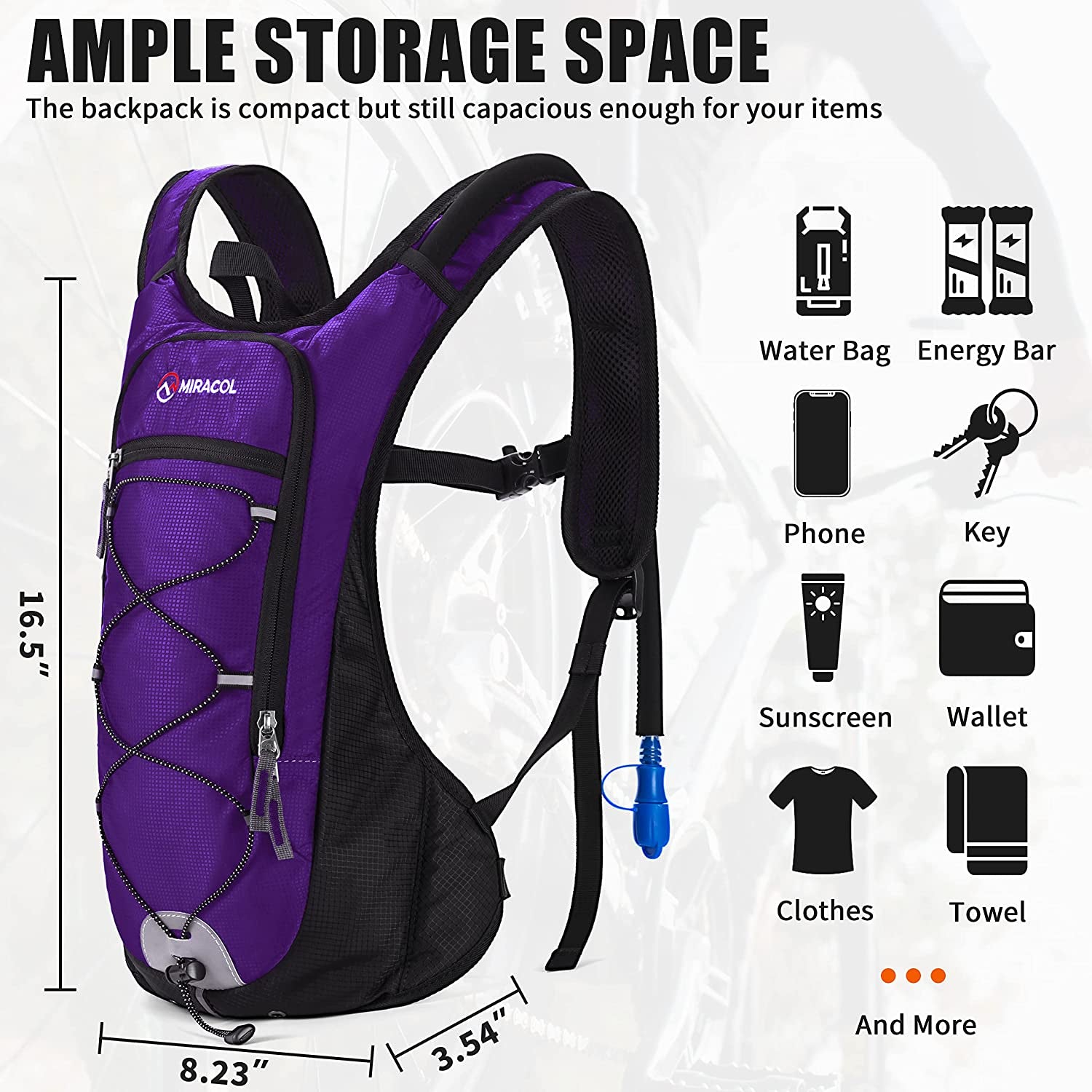 Hydration Pack Water Backpack - 2L Water Bladder - For Running Biking Cycling Hiking 