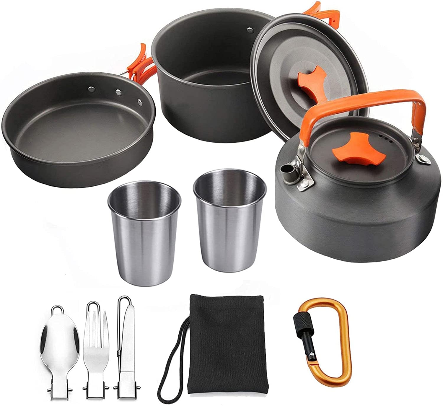 Outdoor Cookware Set - Camping Equipment Aluminum Tableware Camping Pot Set Suitable for 2~3 People - Green